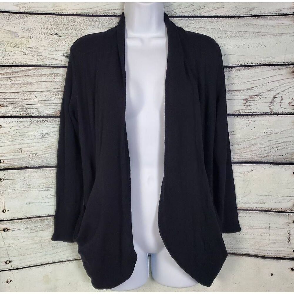 Gibson M Black Open Front Waffle Knit Lightweight Cardigan